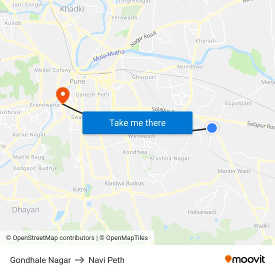 Gondhale Nagar to Navi Peth map
