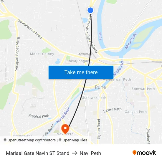 Mariaai Gate Navin ST Stand to Navi Peth map
