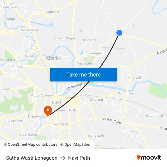 Sathe Wasti Lohegaon to Navi Peth map