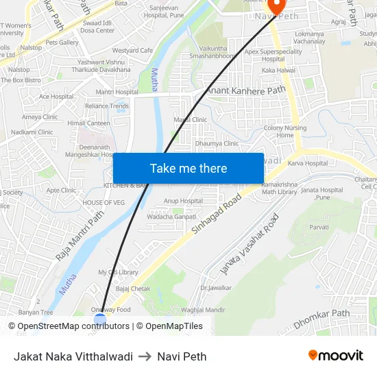 Jakat Naka Vitthalwadi to Navi Peth map