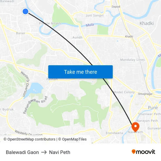 Balewadi Gaon to Navi Peth map