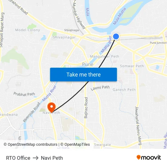 RTO Office to Navi Peth map