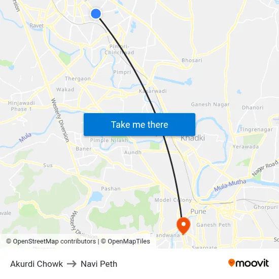 Akurdi Chowk to Navi Peth map