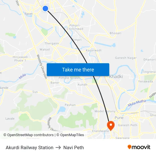 Akurdi Railway Station to Navi Peth map
