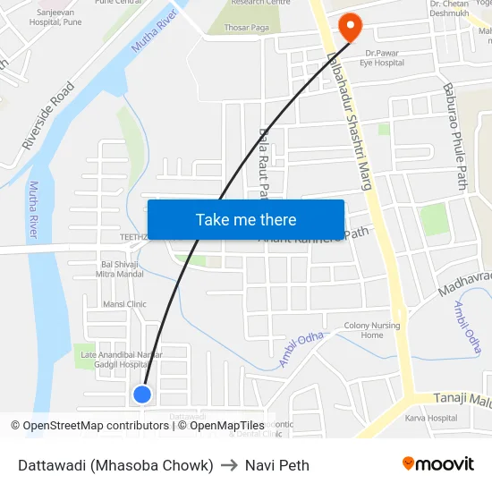 Dattawadi (Mhasoba Chowk) to Navi Peth map