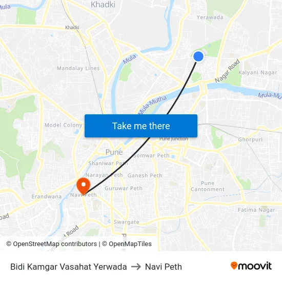 Bidi Kamgar Vasahat Yerwada to Navi Peth map