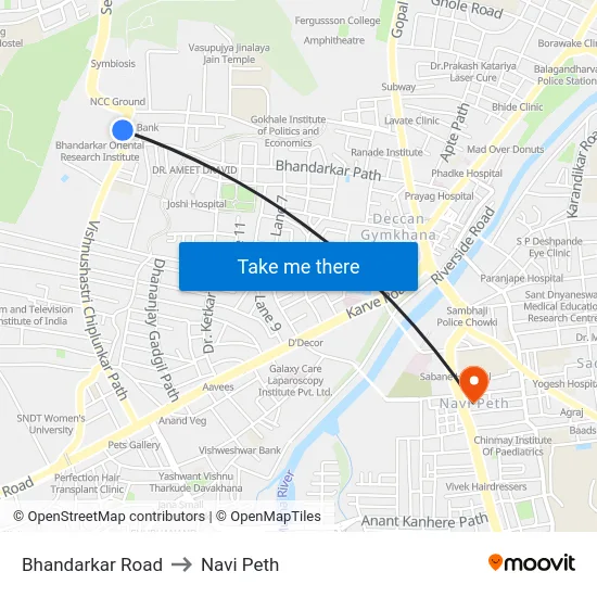 Bhandarkar Road to Navi Peth map