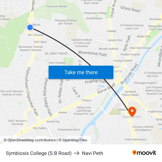 Symbiosis College (S.B Road) to Navi Peth map