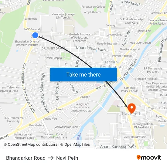 Bhandarkar Road to Navi Peth map