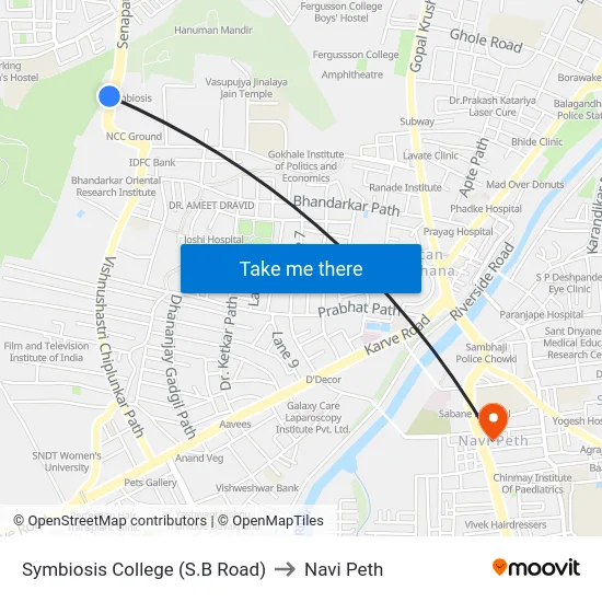 Symbiosis College (S.B Road) to Navi Peth map
