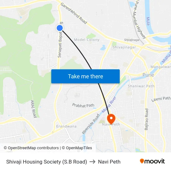 Shivaji Housing Society (S.B Road) to Navi Peth map