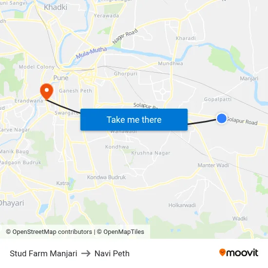 Stud Farm Manjari to Navi Peth map