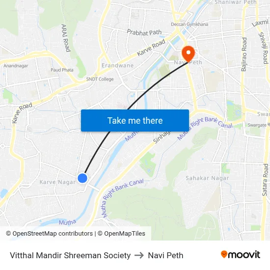 Vitthal Mandir Shreeman Society to Navi Peth map