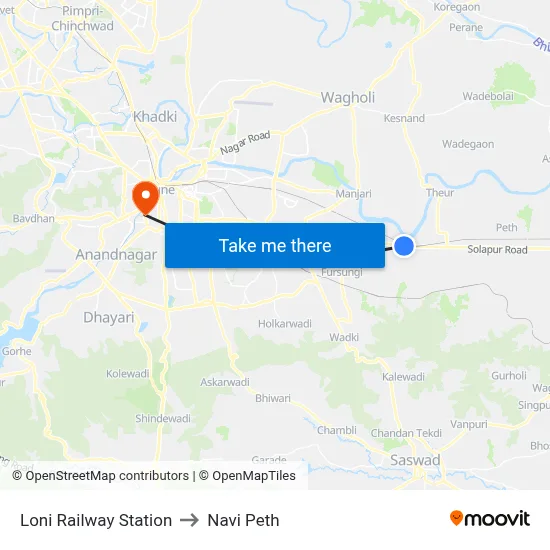 Loni Railway Station to Navi Peth map