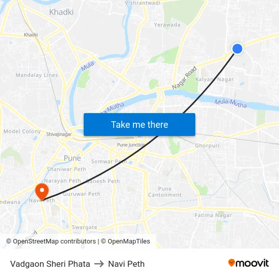 Vadgaon Sheri Phata to Navi Peth map