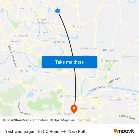 Yashwantnagar TELCO Road to Navi Peth map