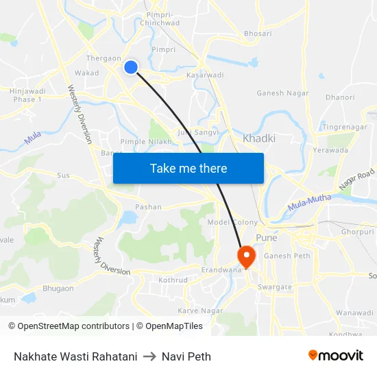Nakhate Wasti Rahatani to Navi Peth map