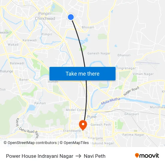 Power House Indrayani Nagar to Navi Peth map