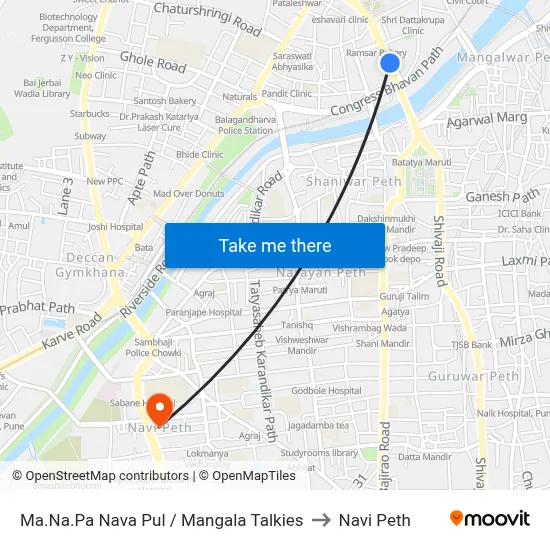 Ma.Na.Pa Nava Pul / Mangala Talkies to Navi Peth map