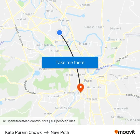 Kate Puram Chowk to Navi Peth map