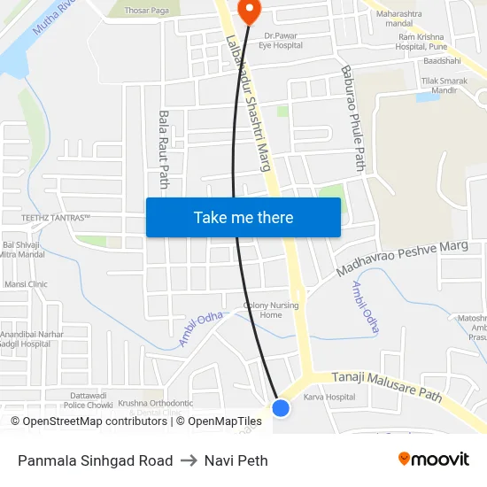 Panmala Sinhgad Road to Navi Peth map