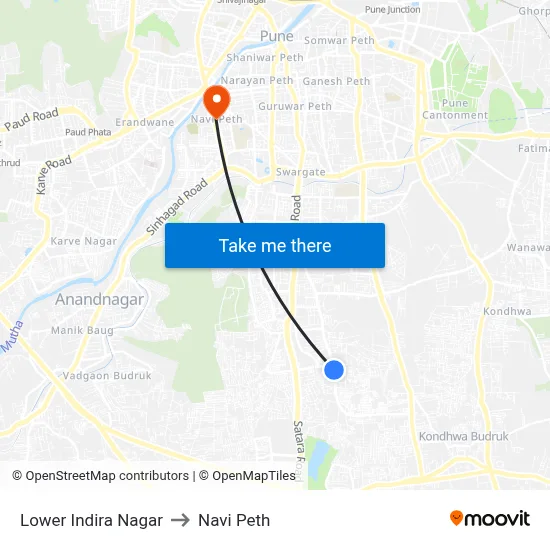 Lower Indira Nagar to Navi Peth map