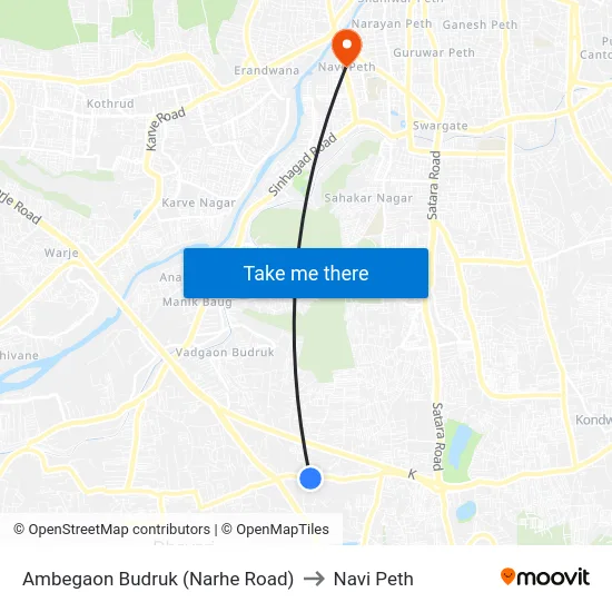 Ambegaon Budruk (Narhe Road) to Navi Peth map