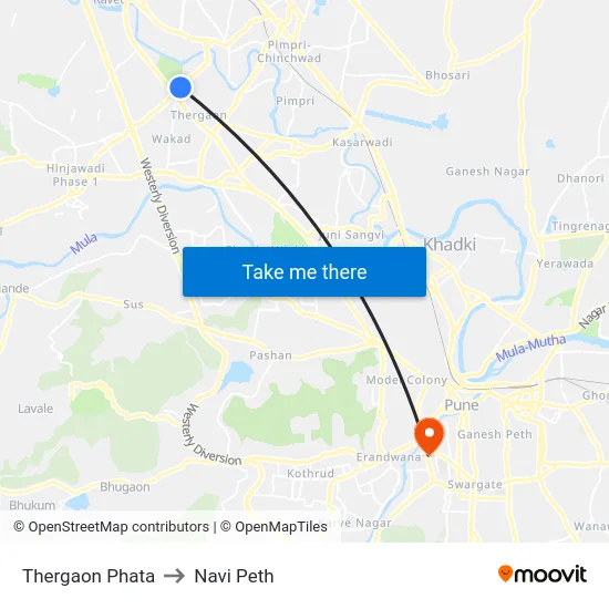 Thergaon Phata to Navi Peth map