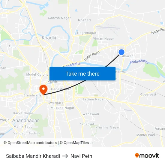 Saibaba Mandir Kharadi to Navi Peth map