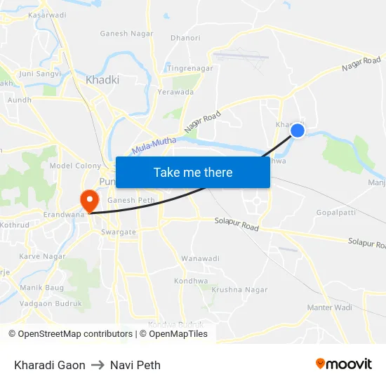 Kharadi Gaon to Navi Peth map