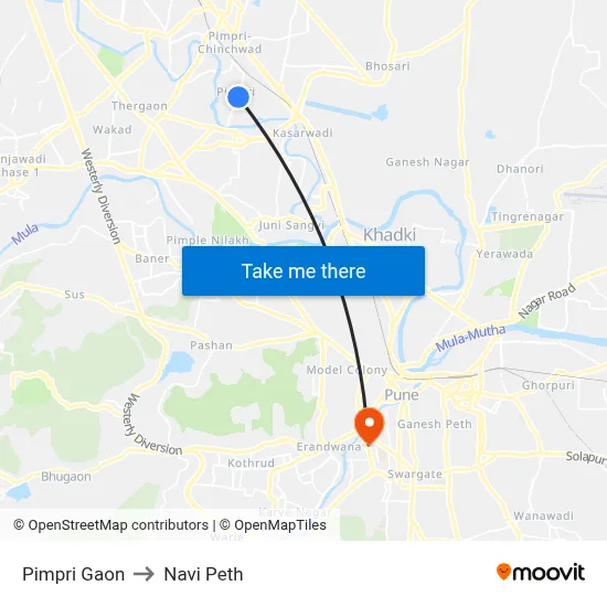 Pimpri Gaon to Navi Peth map
