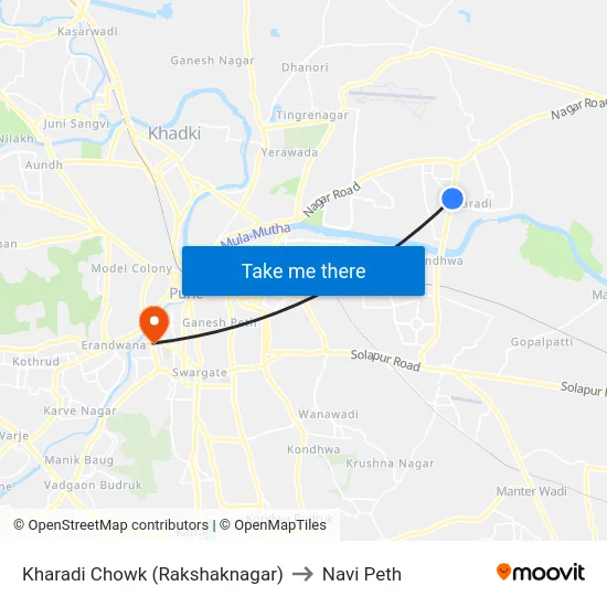 Kharadi Chowk (Rakshaknagar) to Navi Peth map