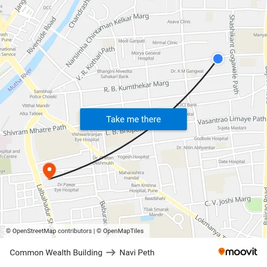 Common Wealth Building to Navi Peth map