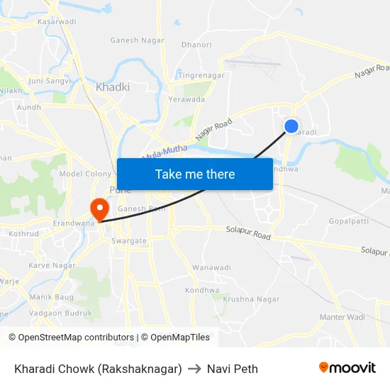 Kharadi Chowk (Rakshaknagar) to Navi Peth map