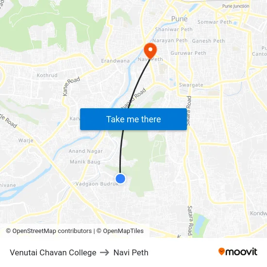 Venutai Chavan College to Navi Peth map