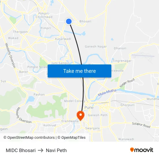 MIDC Bhosari to Navi Peth map