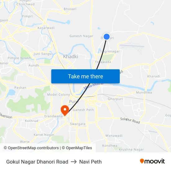 Gokul Nagar Dhanori Road to Navi Peth map