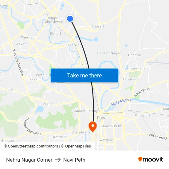 Nehru Nagar Corner to Navi Peth map
