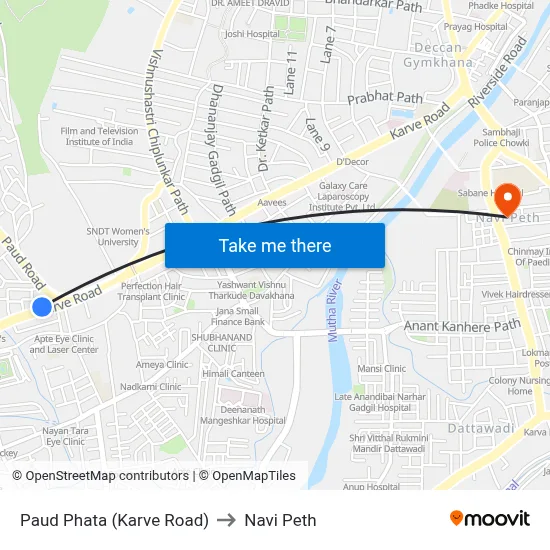 Paud Phata (Karve Road) to Navi Peth map