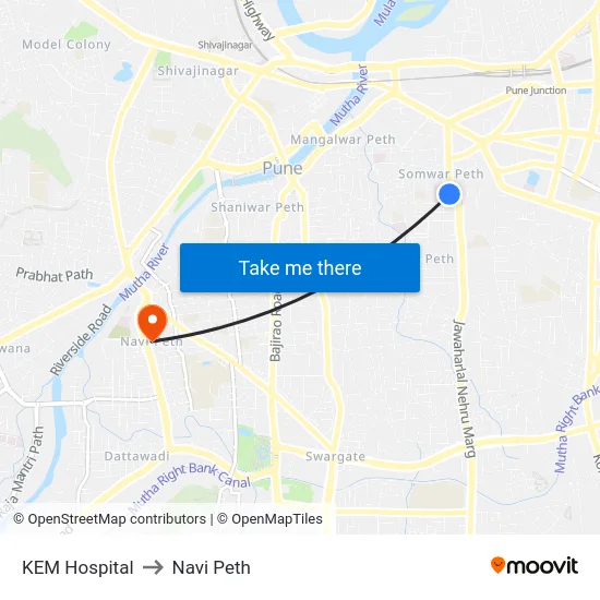 KEM Hospital to Navi Peth map