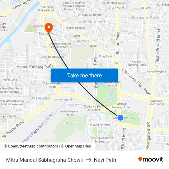 Mitra Mandal Sabhagruha Chowk to Navi Peth map
