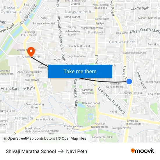 Shivaji Maratha School to Navi Peth map
