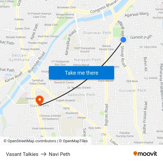 Vasant Talkies to Navi Peth map