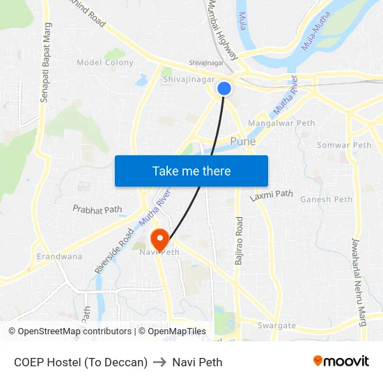 COEP Hostel (To Deccan) to Navi Peth map