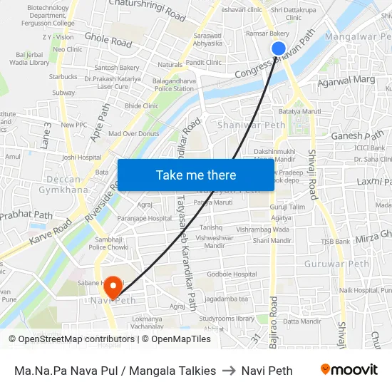 Ma.Na.Pa Nava Pul / Mangala Talkies to Navi Peth map