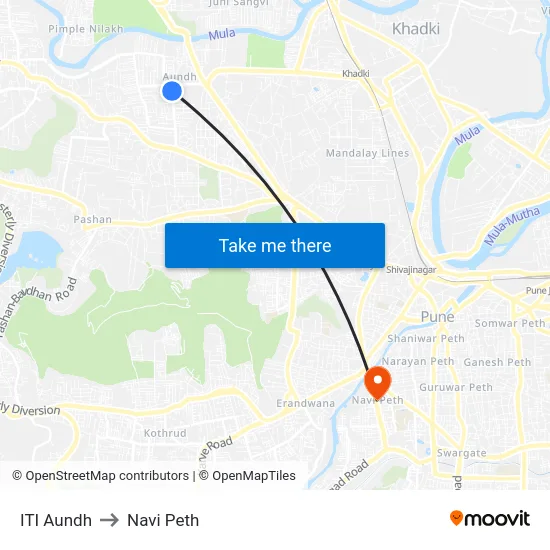 ITI Aundh to Navi Peth map