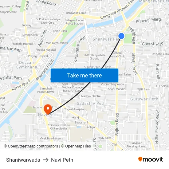 Shaniwarwada to Navi Peth map