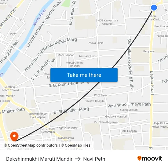 Dakshinmukhi Maruti Mandir to Navi Peth map