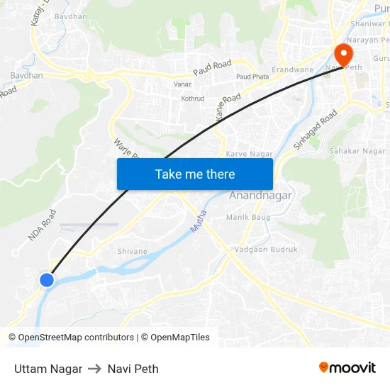 Uttam Nagar to Navi Peth map
