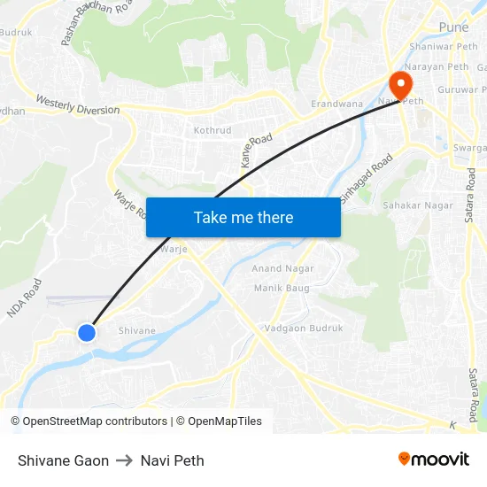 Shivane Gaon to Navi Peth map